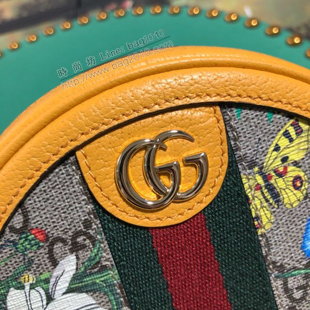 Gucci包 古馳女包 598661 花料/黃皮 Gucci新款圓形小背包 Gucci迷你雙肩包  gudj1396